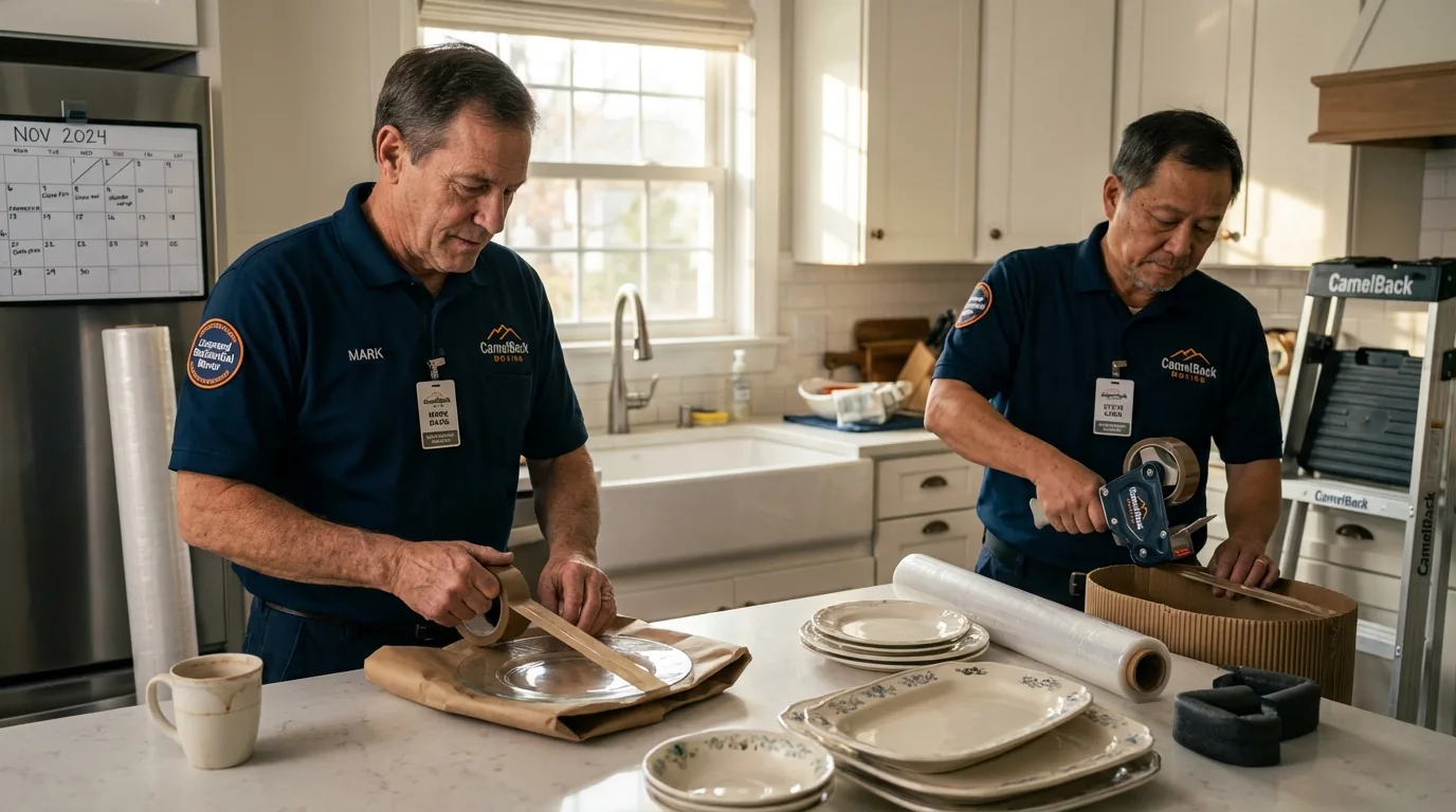 Professional crew packing kitchen dishware in Goodwater, AL